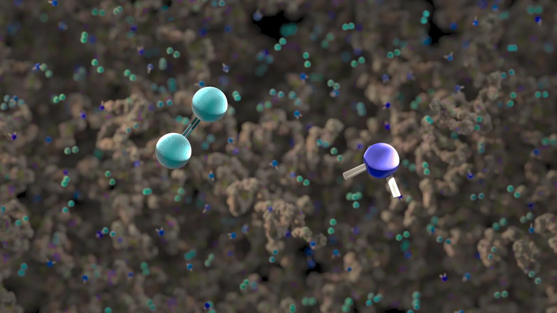 CGI educational close-up of water and oxygen molecules infiltrating paint coating, showing blistering formation mechanisms in protective layers.