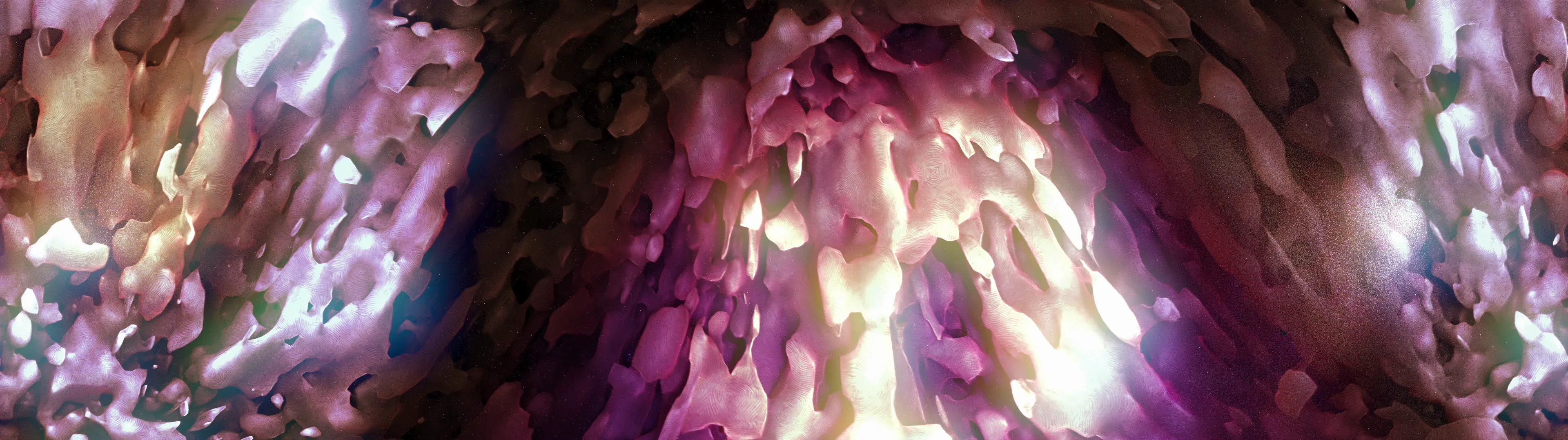 Detailed 3D rendering of a translucent, cellular structure with a glowing red core, creating a surreal and organic abstract visual.