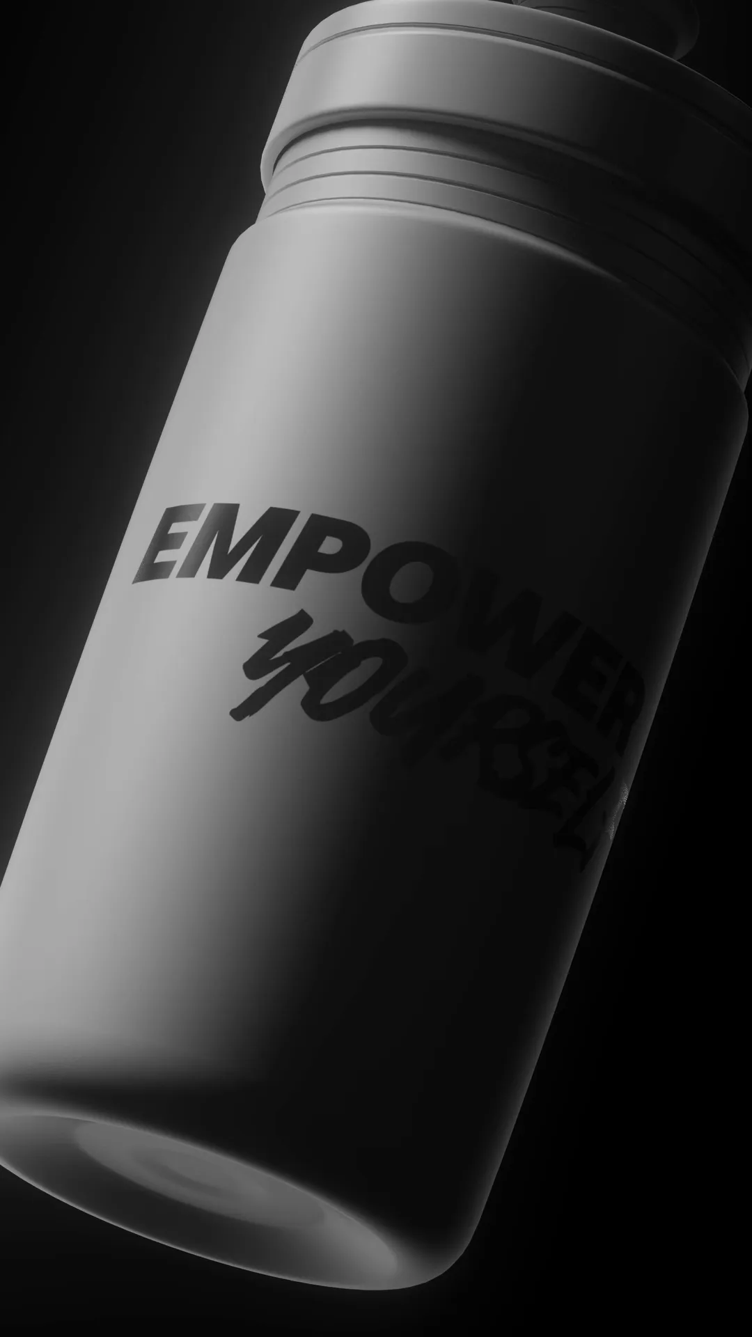 Detailed CGI product close-up of branded sports bottle, highlighting logo placement, surface texture, and strong athletic identity.