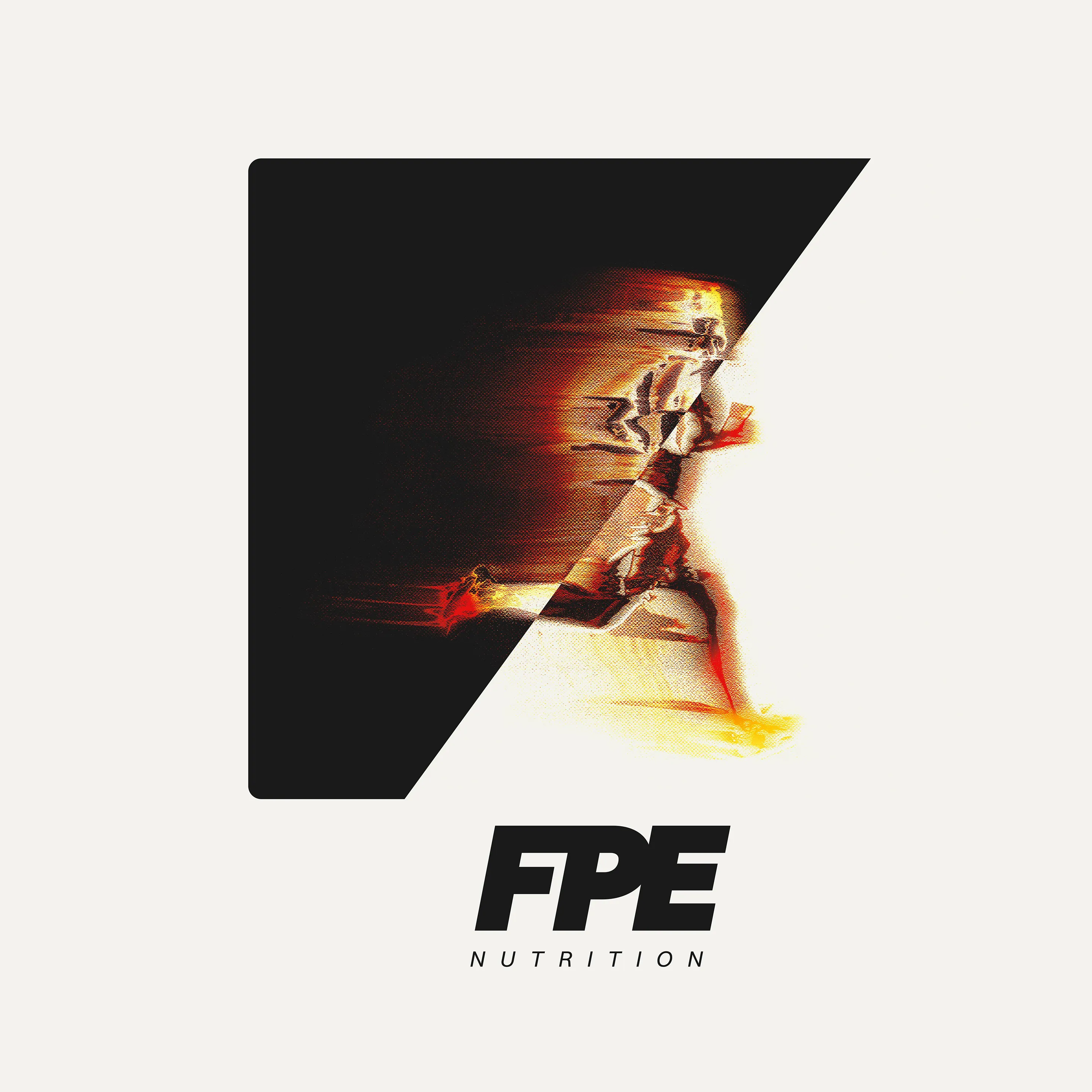 Stylized CGI promotional artwork of glowing runner silhouette with FPE Nutrition branding, designed for bold sports marketing campaigns.